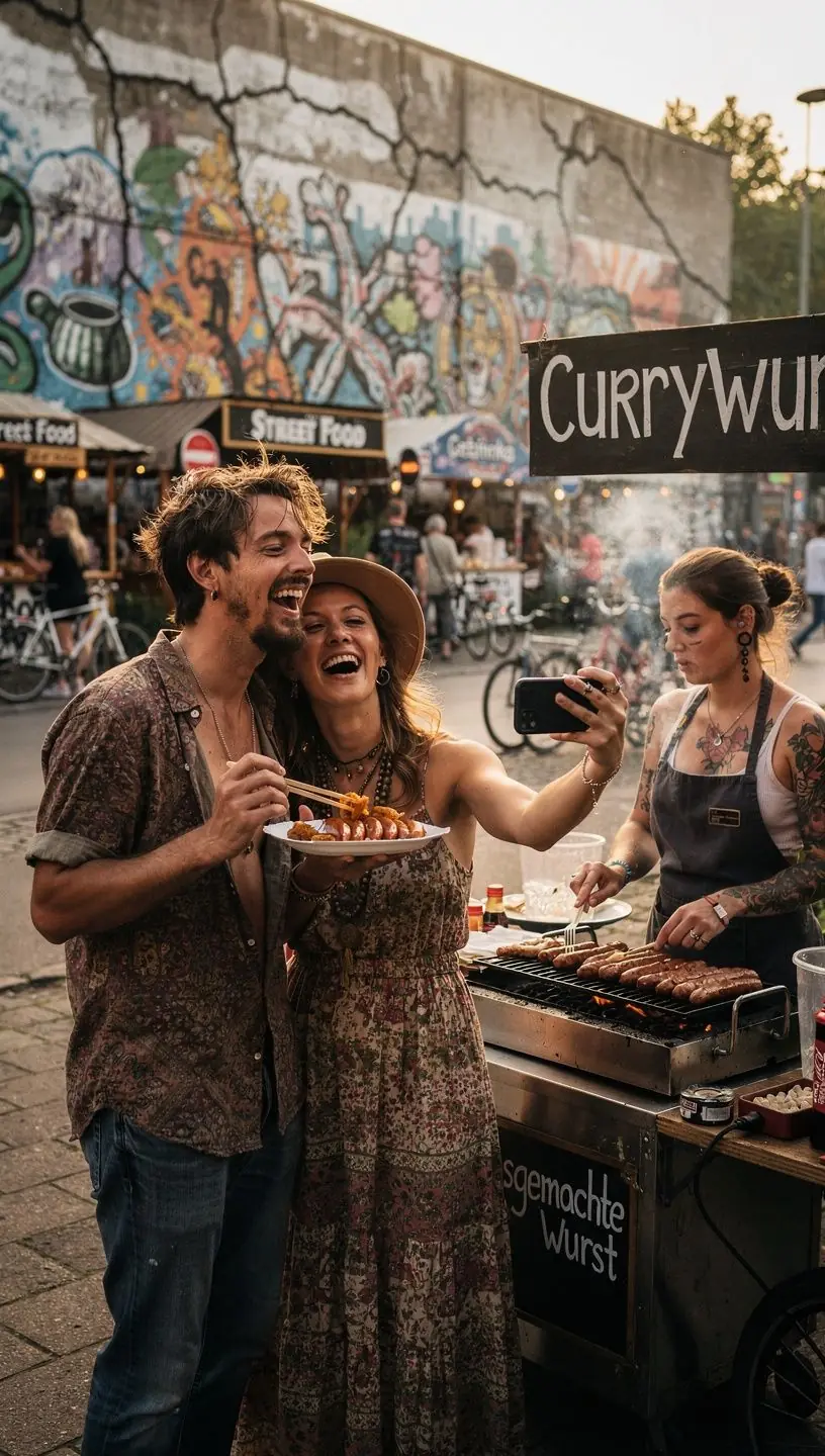 Ein Markthändler, der stolz seine handgemachten Wurstwaren seinen Kunden zeigt.